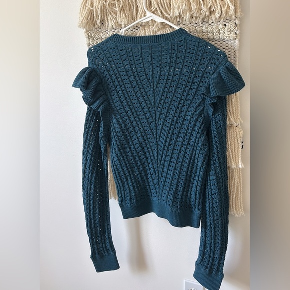 Nation LTD Kay Crochet Knit Ruffle Shoulder Pima Cotton Long Sleeve Sweater XS - Picture 5 of 6